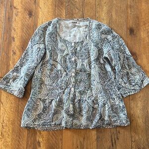 FLAX 3/4 Sleeve Small Button Down Paisley Linen